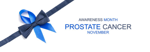前列腺癌的治疗。11月认识前列腺癌对男性健康的影响。蓝色丝带，时尚领结孤立在白色背景。世界癌症日和世界糖尿病日的概念。图片下载