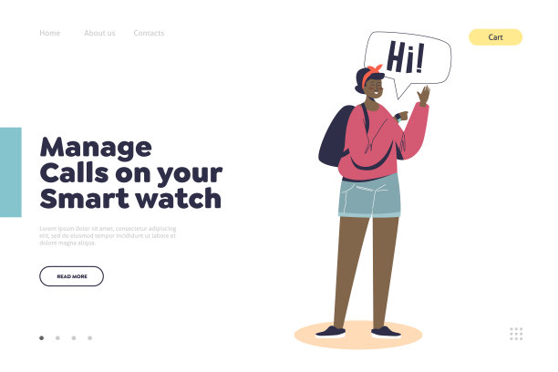 在智能手表登录页与年轻女孩戴智能手表打电话或聊天图片下载