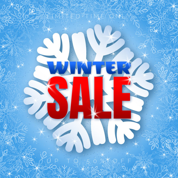 闪亮的蓝色雪折扣横幅图片下载