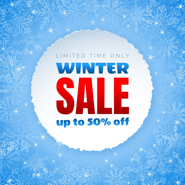 蓝色折扣横幅与透明的雪花图片下载