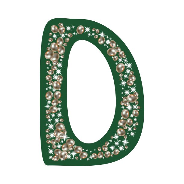 字母表中的大写字母D用珠宝和珍珠装饰。珍贵的蓝白珍珠图片下载