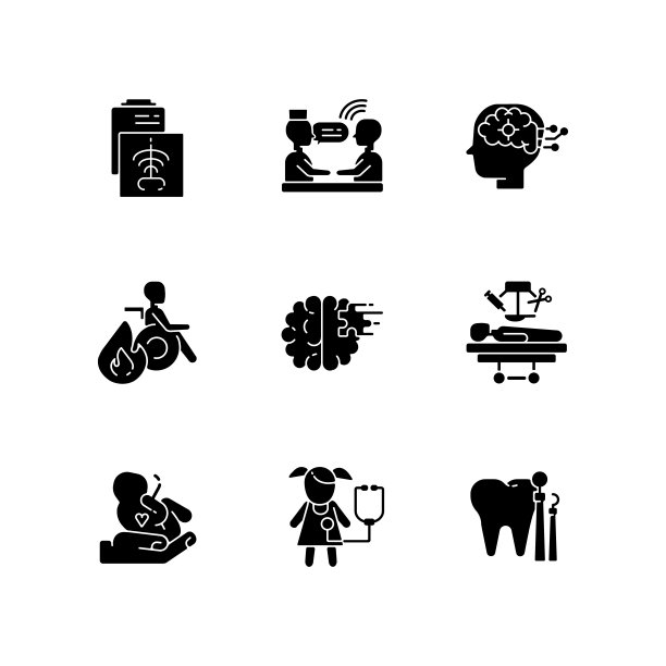 设置在空白上的医疗保健服务黑色字形图标图片下载