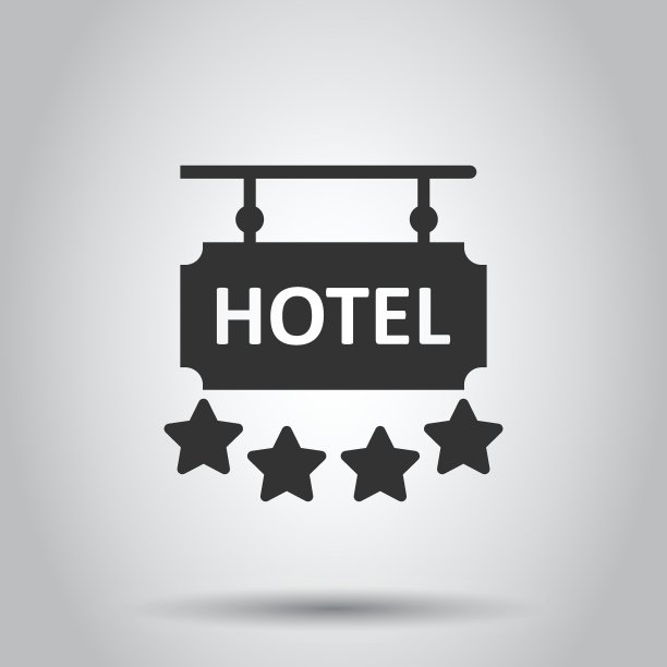 酒店4星级标志图标在扁平风格。在白色孤立背景上的矢量插图。旅舍客房信息经营理念。图片下载