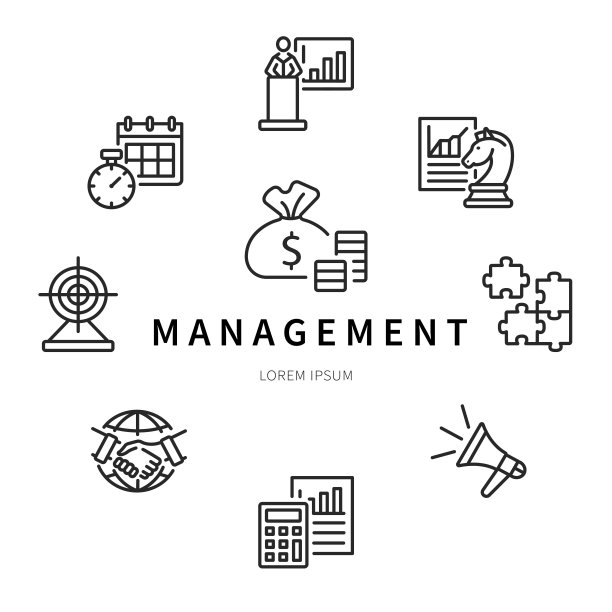 圆形横幅与平面线图标关于管理。矢量插图组成部分的一个成功的业务。在中间你可以写任何文本图片下载