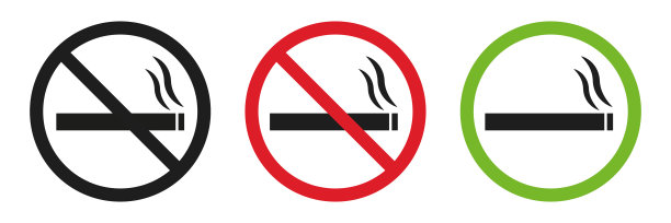 禁止吸烟和吸烟区矢量标志。停止不吸烟圆圈图标符号。红色和绿色吸烟区。图片下载