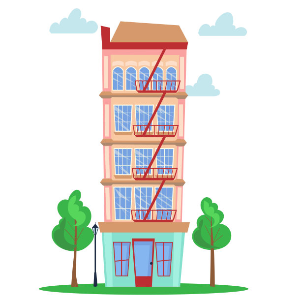 多层建筑。摩天大楼。平面卡通风格矢量插图。图片下载