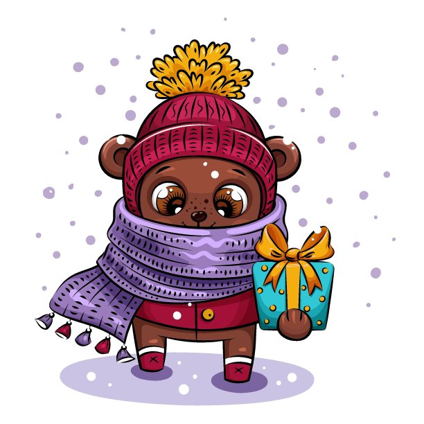 可爱的卡通熊与圣诞礼物图片下载