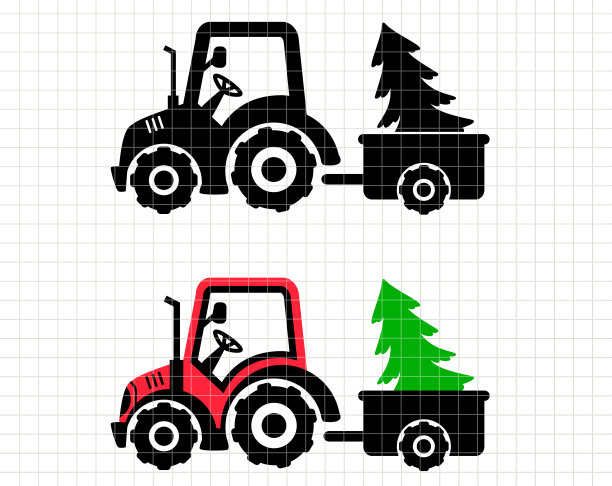 拖拉机与圣诞树在透明的背景。新年的象征。剪影和轮廓矢量平面插图。减少文件。适合切割软件。Cricut,剪影图片下载