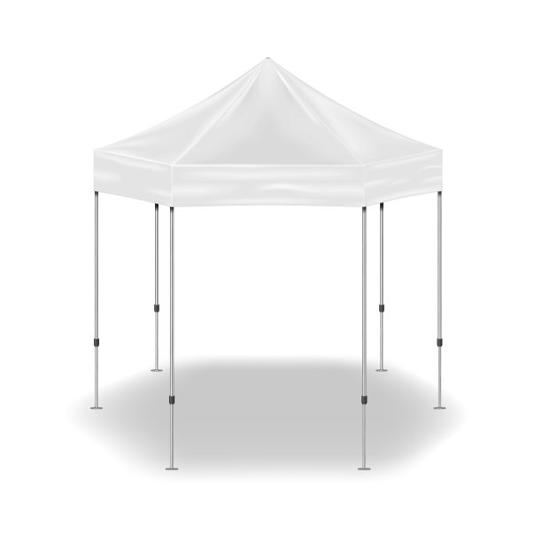 六边形弹出式顶篷帐篷，矢量模型。展览室外展示亭，实物模型。白色空白事件选框，模板设计图片下载