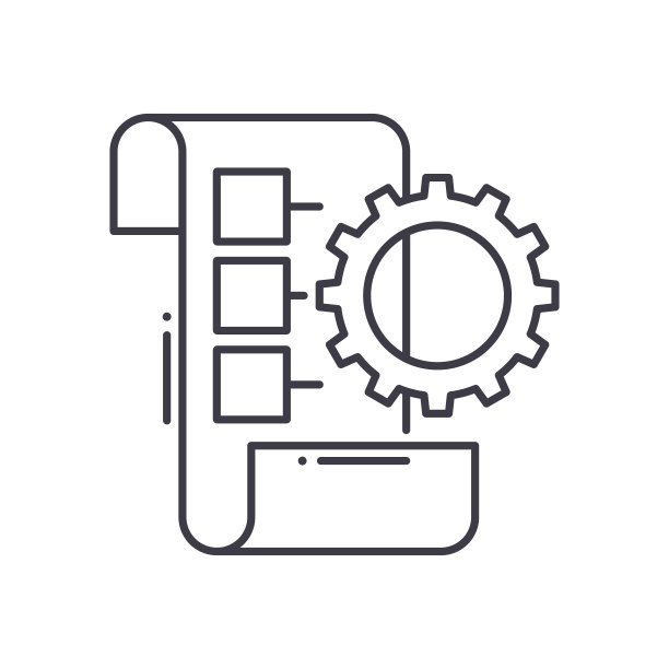 实施规划图标，线性孤立的插图，细线矢量，网页设计标志，大纲概念符号与可编辑的笔画在白色的背景。图片下载