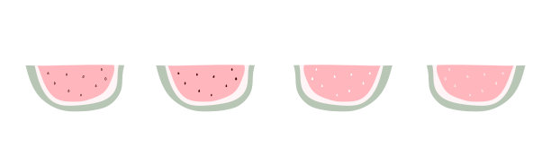 粉红西瓜片手绘套装。涂鸦西瓜打印。夏季设计水果元素孤立在白色背景。向量股票插图图片下载