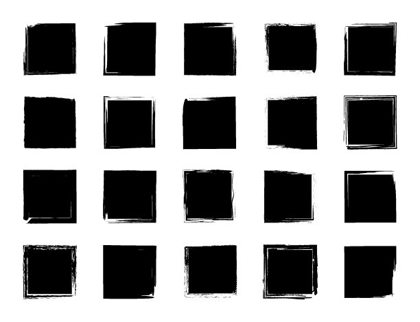 枯燥乏味的广场。带边框或边框的垃圾矩形。刷油墨。黑色纹理，边缘粗糙。邮票，为破旧的背景上色。设计盒子、横幅和徽章。几何形状。向量图片下载