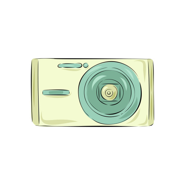 彩色蜡笔矢量插图的复古相机。手绘复古相机可爱的颜色。素描和卡通风格。手绘图片下载