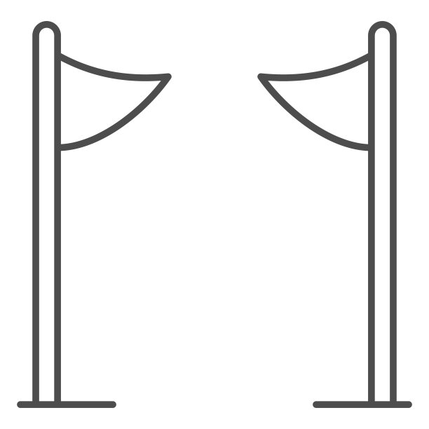 滑雪道路旗帜细线图标，世界滑雪板日概念，完成大门滑雪者标志上的白色背景，滑雪限制旗帜图标轮廓风格的手机和网页设计。矢量图形。图片下载