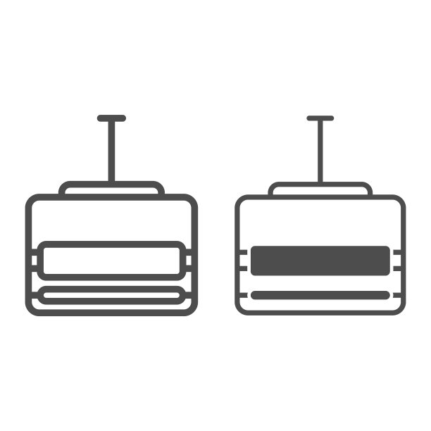 悬挂缆车线和固体图标，世界滑雪板日概念，缆车标志在白色背景，滑雪小屋图标轮廓风格的移动概念和网页设计。矢量图形。图片下载