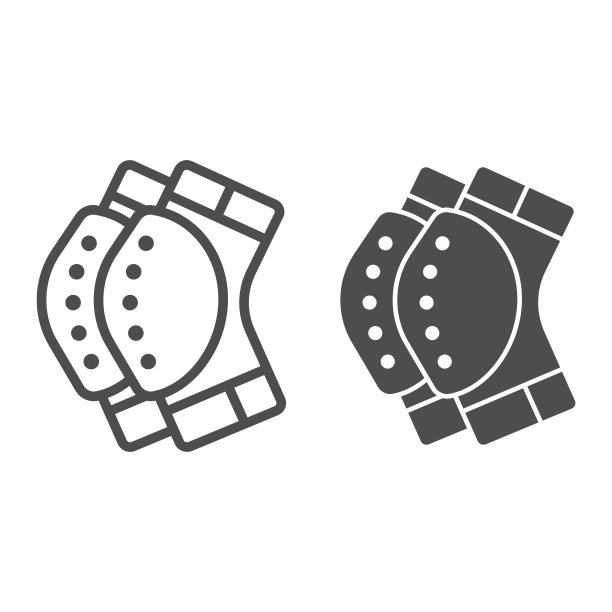 保护护膝线和固体图标，世界滑雪板日概念，滑板防护装备标志上的白色背景，在移动和网页轮廓风格的护膝图标。矢量图形。图片下载