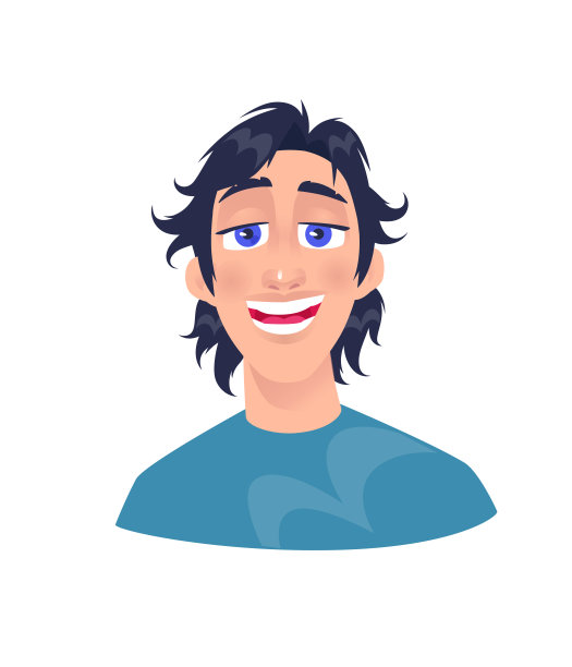 一个年轻人的画像。成人男子卡通人物的广告和设计。明亮的正面形象与大眼睛。《阿凡达》。图片下载