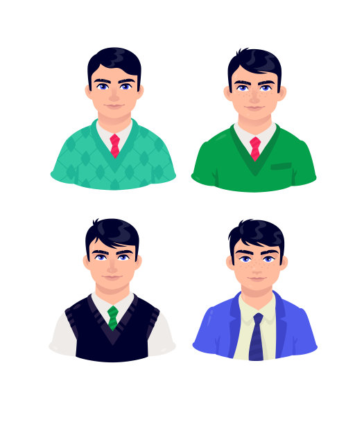 年轻人的插画。卡通商人的成熟年龄。用于广告和设计的字符。大眼睛的生动形象。《阿凡达》。中层管理人员。图片下载