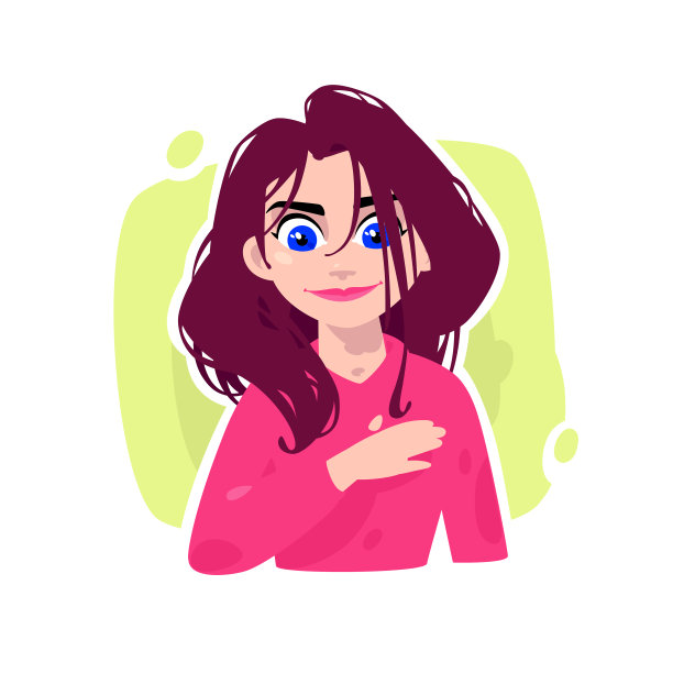 一个年轻女孩的插图。卡通美丽的女孩长头发。用于广告和设计的字符。一个生动的形象。《阿凡达》。电影英雄。图片下载