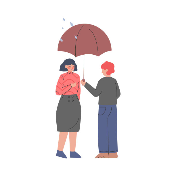 年轻的男和女夫妇与伞享受散步在雨天矢量插图图片下载