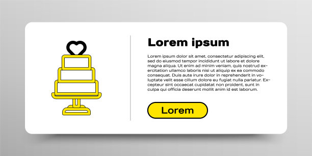 线条婚礼蛋糕与心形图标孤立的白色背景。彩色轮廓概念。向量图片下载