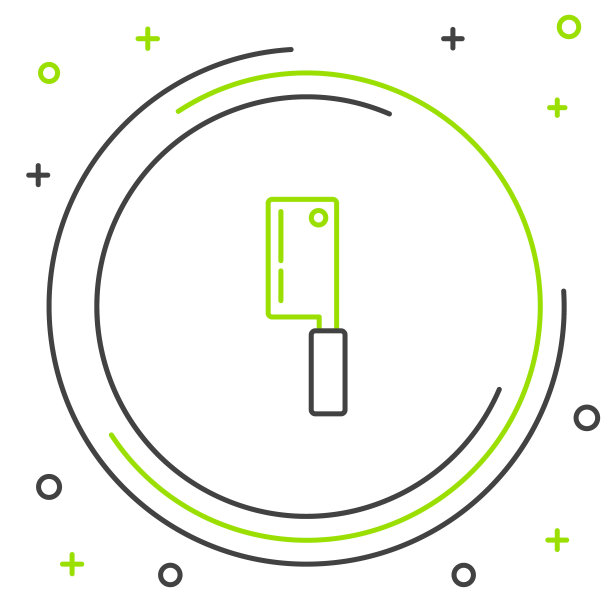 黑线和绿线肉菜刀图标孤立在白色背景。菜刀用来切肉。切肉刀。快乐的万圣节派对。色彩斑斓的轮廓的概念。矢量图图片下载