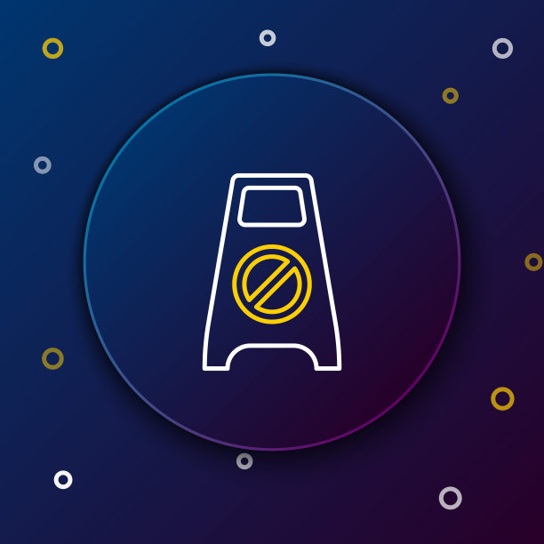 白色和黄色线在深蓝色背景上的湿地板和正在清洁的图标。清洁服务理念。色彩斑斓的轮廓的概念。矢量图图片下载