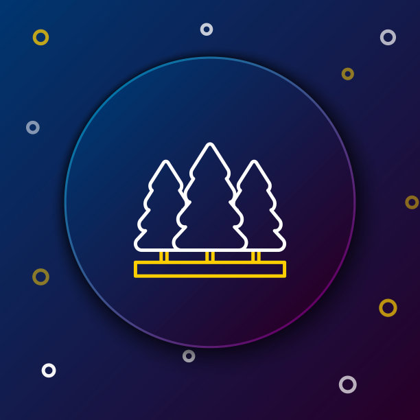 蓝色背景上的线性圣诞树图标，彩色轮廓概念矢量图图片下载