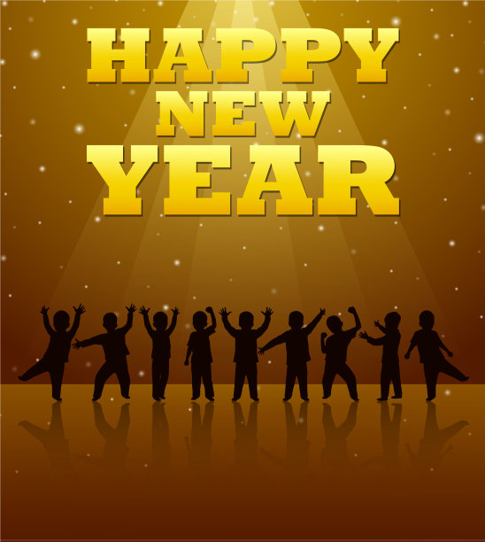 剪影的孩子庆祝新年图片下载
