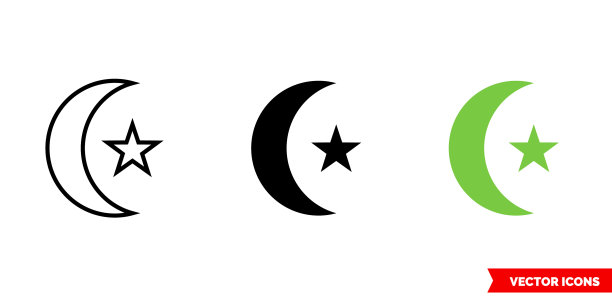阿拉伯月亮和星星图标3种类型隔离图片下载