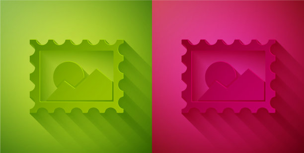 剪纸邮政邮票图标孤立在绿色和图片下载
