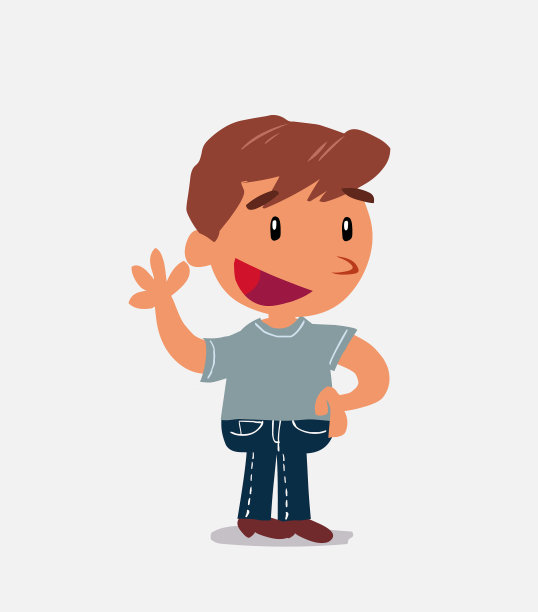 卡通人物小男孩穿着牛仔裤高兴地挥手图片下载