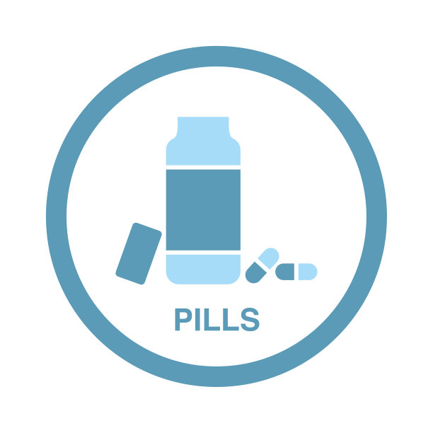 一轮医疗图标。一罐开着的药丸图片下载