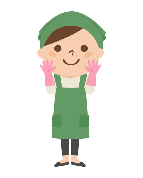 一个微笑的女人。插图一个女人戴清洁手套。图片下载