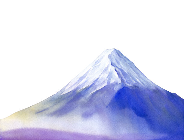 晨雾笼罩下的富士山。水彩插图。白色背景图片下载