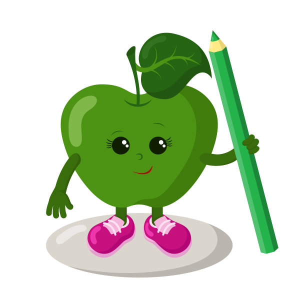 有趣的微笑可爱的卡哇伊苹果运动鞋拿着铅笔图片下载