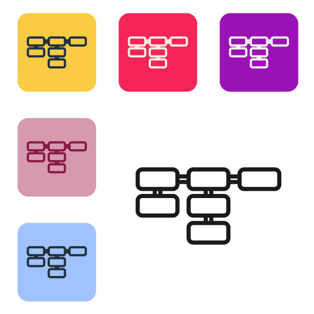 黑线站点地图图标孤立在白色背景上。设置图标的颜色方形按钮。向量图片下载