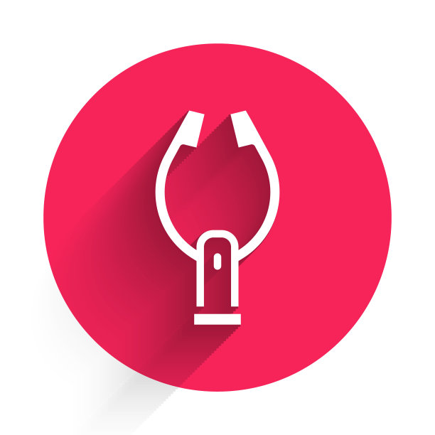 白肉钳图标孤立与长影子。烧烤钳的迹象。烧烤和烧烤工具。红色圆圈按钮。向量图片下载