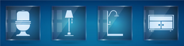 设有抽水马桶、落地灯、淋浴器和衣柜的图片下载