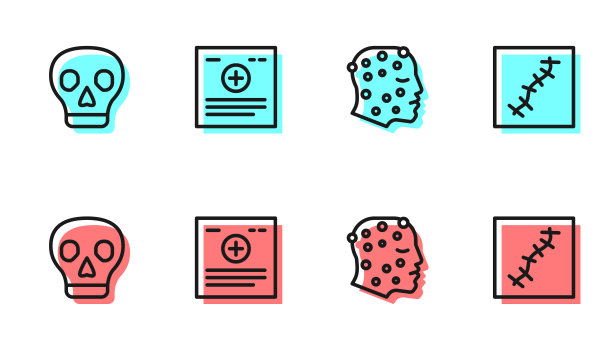 银屑病或湿疹，颅骨，临床记录和疤痕缝线。向量图片下载