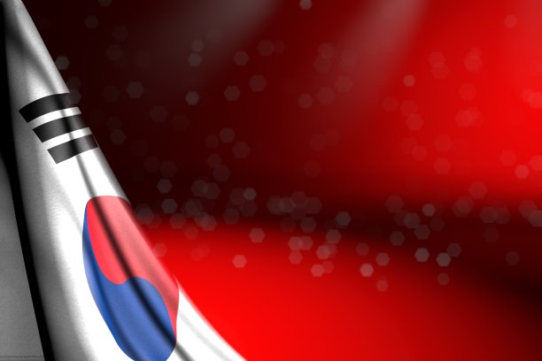 可爱的韩国国旗照片挂在角落的红色散景和空白的内容-任何节日旗帜3d插图图片下载