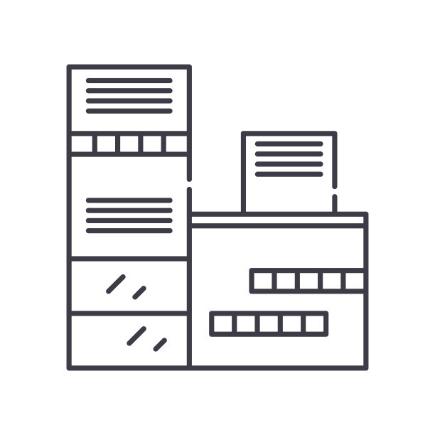 工业建筑图标，线性孤立的插图，细线矢量，网页设计标志，轮廓概念符号与可编辑的笔画在白色背景。图片下载