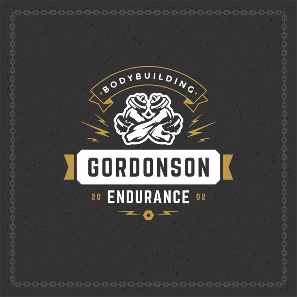 健美男子符号或徽章矢量插图，男性手握哑铃符号剪影图片下载