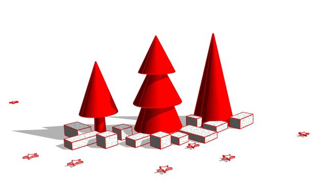 抽象的3d插画圣诞树与礼盒图片下载