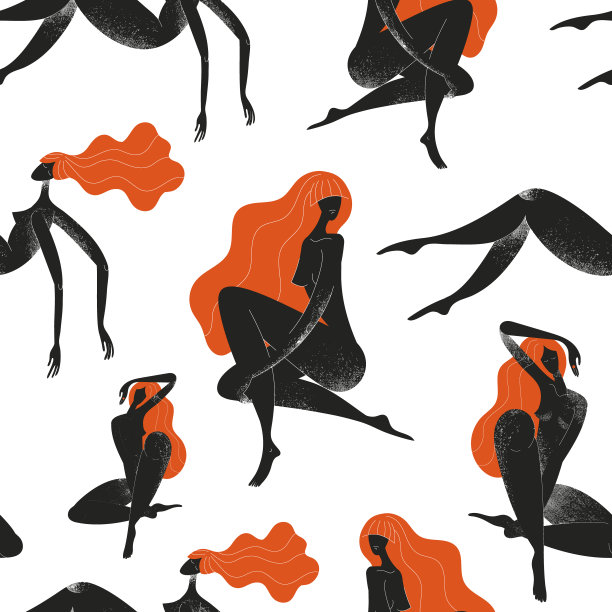 矢量无缝女人轮廓图案，插图。国际妇女节。黑色和红色，图形美丽，身体护理图片下载