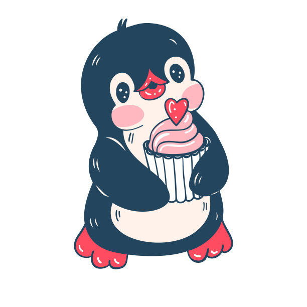 插图与可爱的企鹅孤立在一个白色的背景图片下载