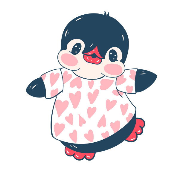插图与可爱的企鹅孤立在一个白色的背景图片下载