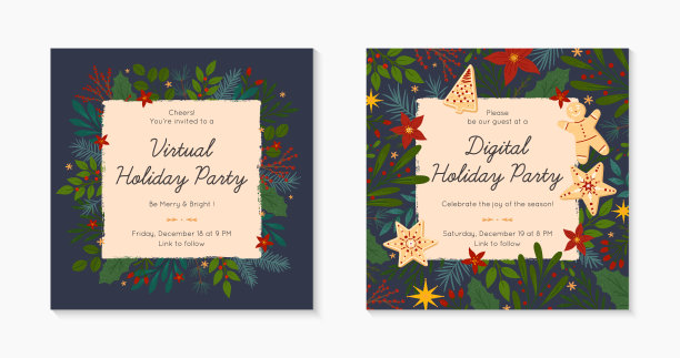 新冠肺炎疫情期间的圣诞和新年虚拟派对邀请模板图片下载