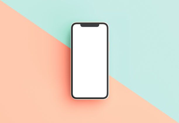 3D渲染极简主义iPhone模型在一个双色的背景。白色的屏幕图片下载