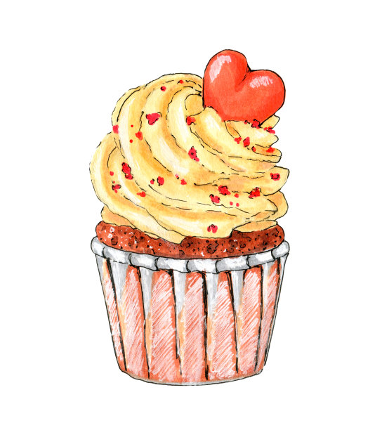 画有心形记号的纸杯蛋糕图片下载